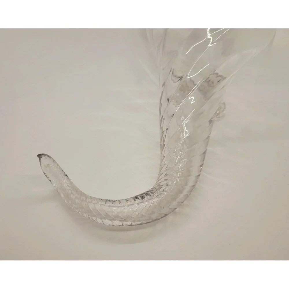 Vintage Clear Hand Blown Glass Cornucopia Horn of Plenty Spiral Vase Centerpiece